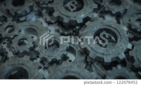 The Dollar Symbol and Metal Gear for Business Concept 3D rendering. The Dollar Symbol and Metal Gear for Business Concept 3D rendering. 122076452