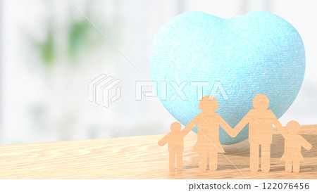 The Blue Heart and family wood plate image 3d Rendering 122076456