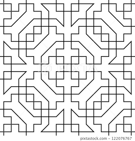 Seamless arabic geometric ornament in black color. Seamless arabic geometric ornament in black color. 122076767
