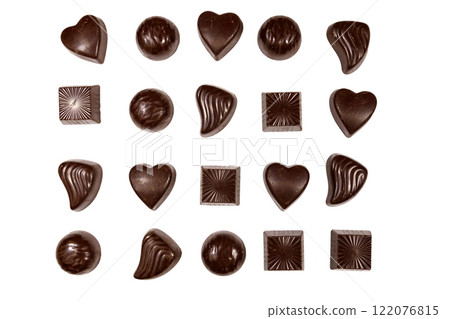 Various chocolate candies isolated on white background 122076815