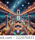 City night view from an airplane window 122076833