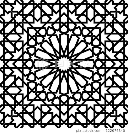 Seamless arabic geometric ornament in brown color. Seamless arabic geometric ornament in brown color. 122076840