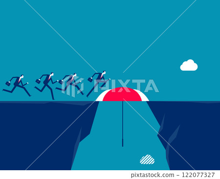 Business bridging the gap with umbrella. Business insurance agent vector flat style 122077327