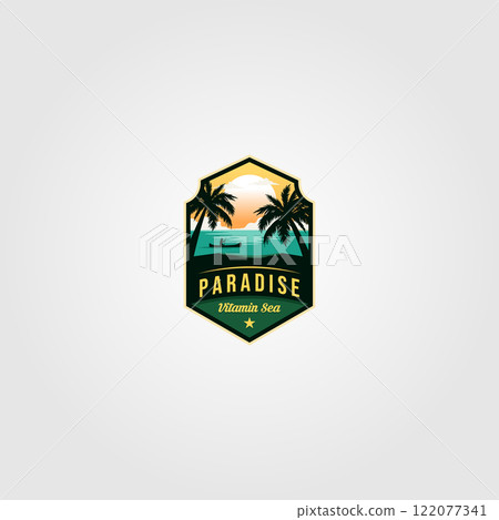 ocean tropical paradise logo vector vintage illustration design ocean tropical paradise logo vector vintage illustration design 122077341