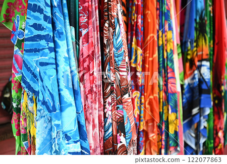 Colorful shawls for sale at the local market Colorful shawls for sale at the local market 122077863