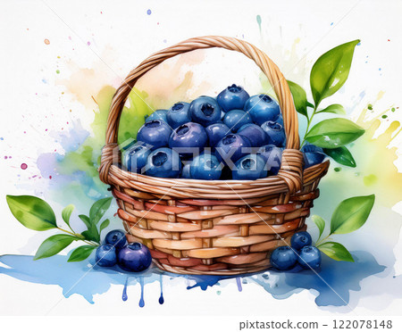 Sweet blueberry with green leaves in the basket Sweet blueberry with green leaves in the basket 122078148