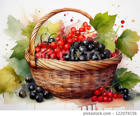 Black and red currant in the basket Black and red currant in the basket 122078156