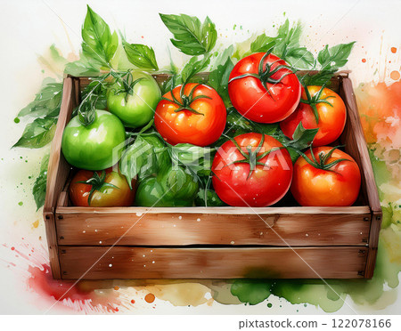 Red and green tomatoes in the box Red and green tomatoes in the box 122078166