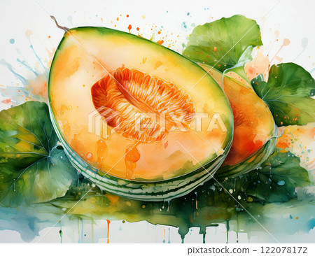Yellow sweet melon with green leave Yellow sweet melon with green leave 122078172