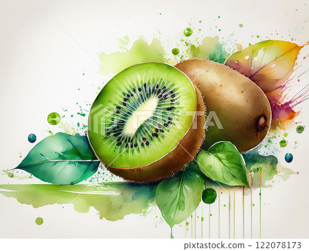Fresh kiwi with green leaves Fresh kiwi with green leaves 122078173