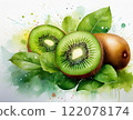 Fresh kiwi with green leaves 122078174
