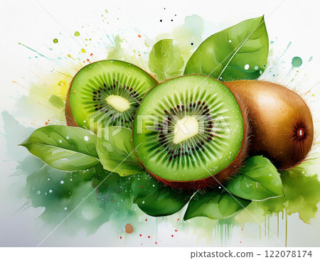 Fresh kiwi with green leaves Fresh kiwi with green leaves 122078174