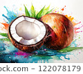 Fresh sweet coconut, watercolor artwork 122078179