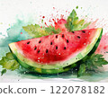 Fresh sweet watermelon with green leaves 122078182