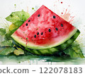 Fresh sweet watermelon with green leaves 122078183