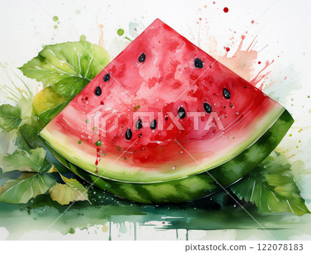 Fresh sweet watermelon with green leaves Fresh sweet watermelon with green leaves 122078183