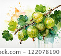 Sweet gooseberry with green leaves 122078190