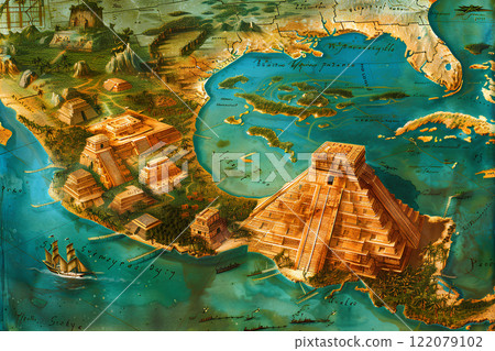 顯示瑪雅和阿茲特克文明大致位置的地圖 122079102