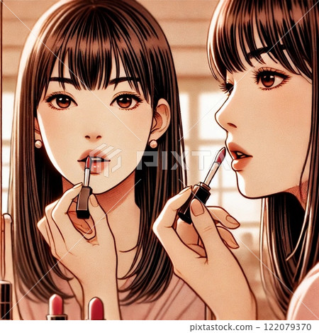 A woman applying lip gloss 122079370