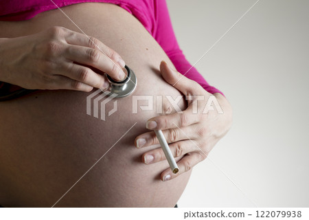 Pregnant woman holding cigarette 122079938