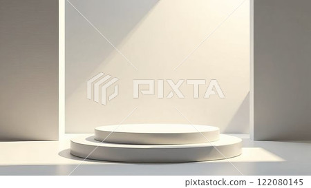 Showcase the beauty of simplicity with a white pedestal illuminated by soft natural light. Showcase the beauty of simplicity with a white pedestal illuminated by soft natural light. 122080145