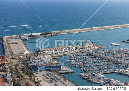 Aerial view of large marina in the mediterranean 122080258
