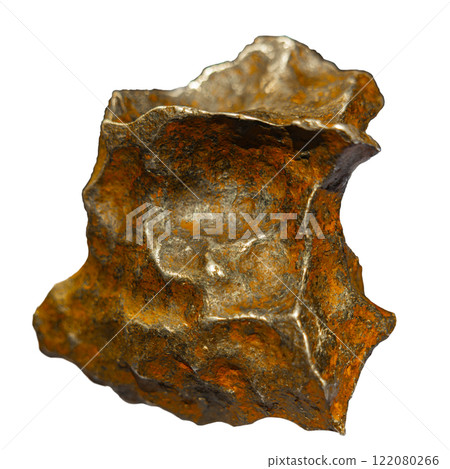 Stony-iron meteorite against white isolated background closeup Stony-iron meteorite against white isolated background closeup 122080266