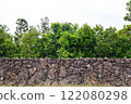 a stone wall in Jeju Island made of basalt, Korea 122080298