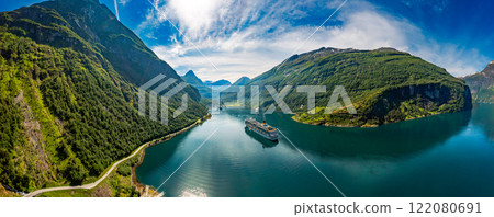 Geiranger fjord, Norway aerial photography. 122080691