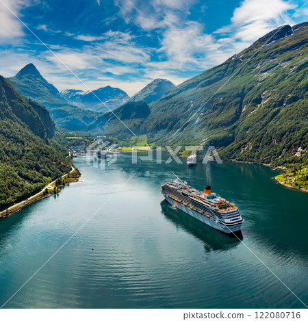 Geiranger fjord, Norway aerial photography. Geiranger fjord, Norway aerial photography. 122080716