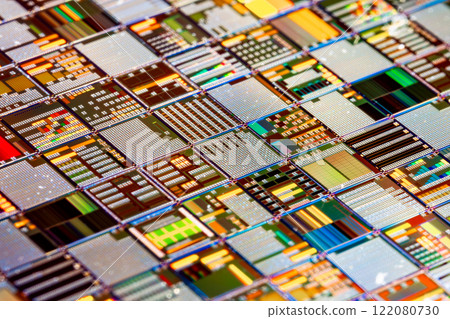 Silicon semiconductor wafer close-up. In electronics, a wafer also called a slice or substrate is a thin slice of semiconductor, a crystalline silicon, used for the fabrication of integrated circuits 122080730
