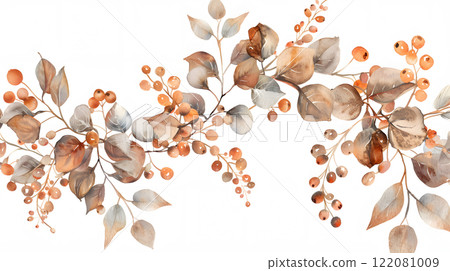 Boho Christmas garland clipart made of dried leaves 122081009