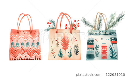 Boho Christmas gift bag clipart decorated with triba 122081010
