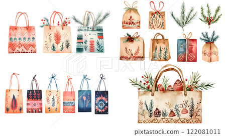 Boho Christmas gift bag clipart decorated with triba 122081011