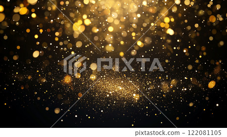 AI 產生的影像逼真地繪製為祝福背景影像，金色光粒子落在黑色背景上。 122081105