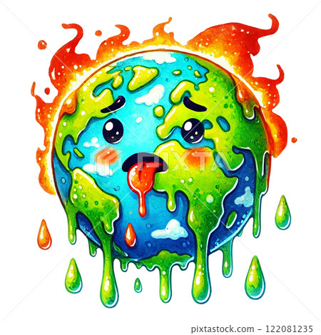 Illustration of a melting Earth character expressing concern. Eco-Friendly concept Illustration of a melting Earth character expressing concern. Eco-Friendly concept 122081235