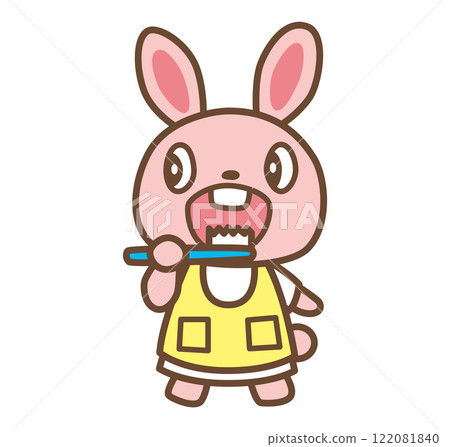 Illustration of a rabbit brushing its teeth 122081840