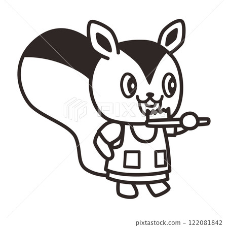 Illustration of a squirrel brushing its teeth_Line drawing 122081842