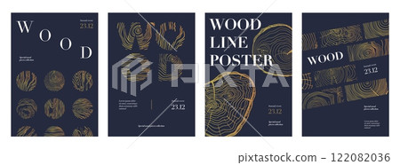 Tree line posters. Wooden trunk rings with annual growth lines, round tree slices with wood grain texture. Vector forest elements for banner design Tree line posters. Wooden trunk rings with annual growth lines, round tree slices with wood grain texture. Vector forest elements for banner design 122082036