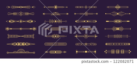 Art deco dividers. Elegant vintage decorative lines and borders, creative calligraphic elements with geometric shapes and modern typography. Vector set 122082071