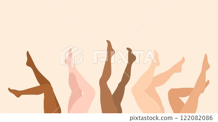 Diverse female legs. Smooth girl leg skin and perfect diversified color woman legs, diverse beauty epilation procedures and wellness concept. Vector cartoon illustration 122082086
