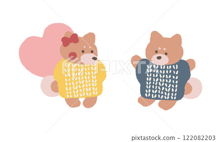 柴犬坐立不安地拿著心形禮物的插圖 柴犬坐立不安地拿著心形禮物的插圖 122082203