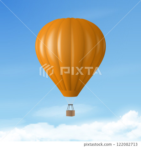 Vector Travel Banner with 3d Realistic Hot Air Balloon Icon on a Blue Sky Background. Design Template, Summer Vacation, Travelling, Tourism and Journey Concept 122082713