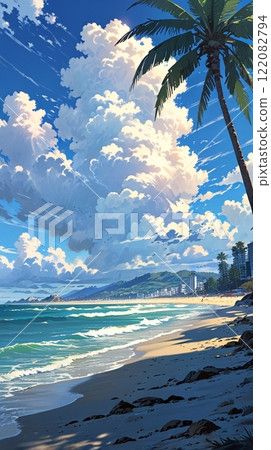 Palm trees and blue sea 122082794