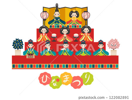 三層 Hina 娃娃和 Hinamatsuri 人物向量圖 122082891