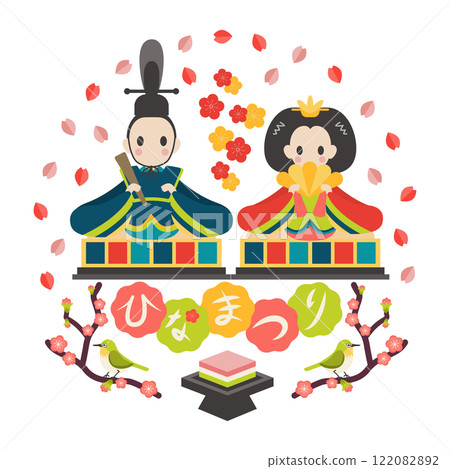 娃娃和 Hinamatsuri 人物向量圓形插畫 122082892