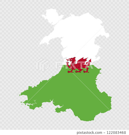 Wales map silhouette with flag. 122083468