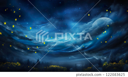 night sky with stars background, dark background in style of blue and yelllow 122083625