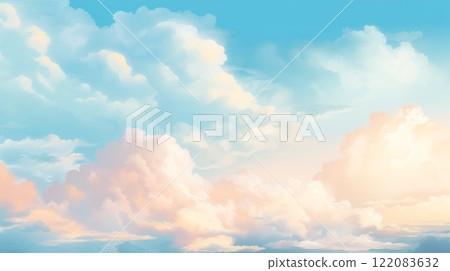 idyllic heaven with purple and pink fluffy colorful clouds, soft and pastel cloudscape with natural light background 122083632