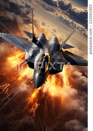 modern fifth generation combat air fighter jet in sky, advanced stealth military aircraft flying modern fifth generation combat air fighter jet in sky, advanced stealth military aircraft flying 122083803